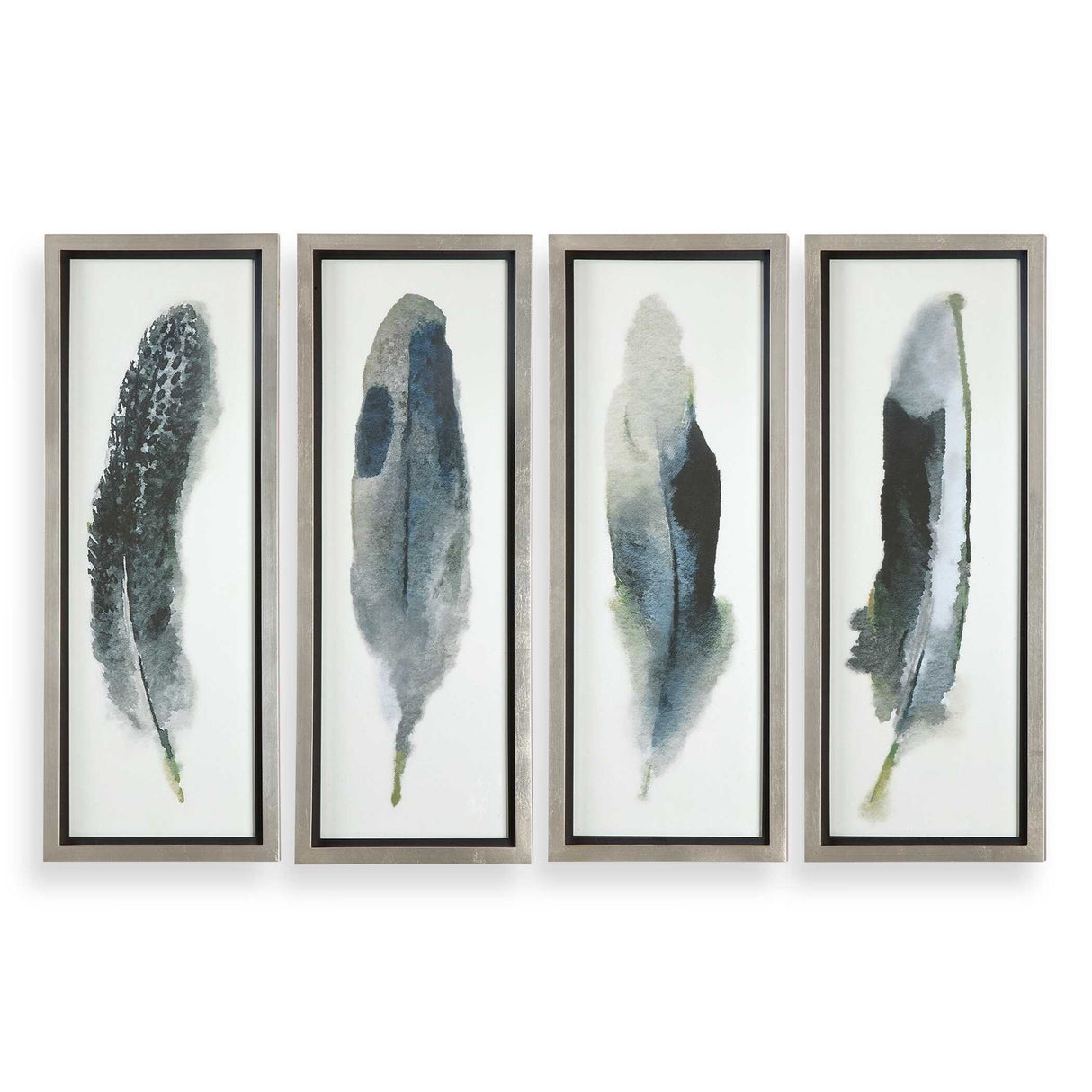 Feathered Beauty - Prints, Set Of 4 - Pearl Silver