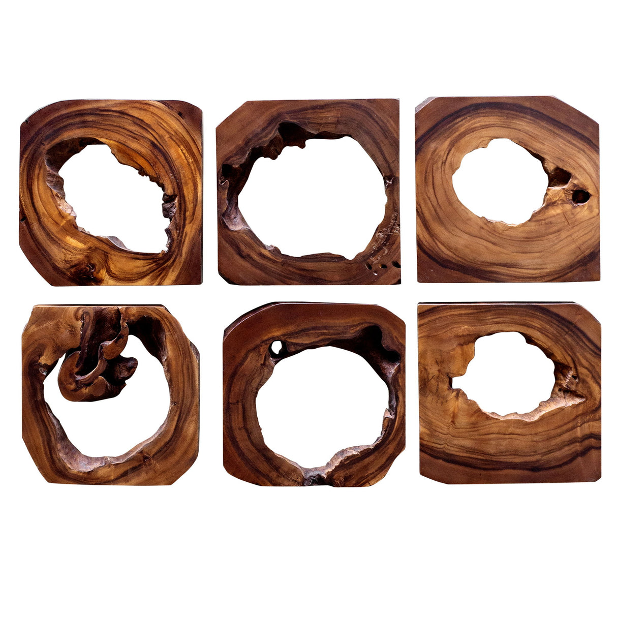 Adlai - Wood Wall Art, Set Of 6 - Brown, Dark