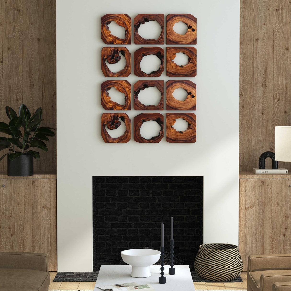 Adlai - Wood Wall Art, Set Of 6 - Brown, Dark