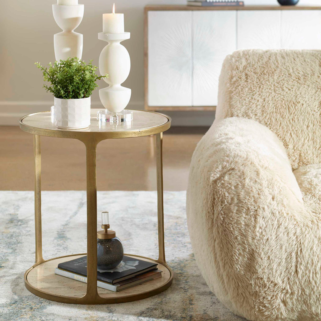 Clench - Brass Side Table - Beige