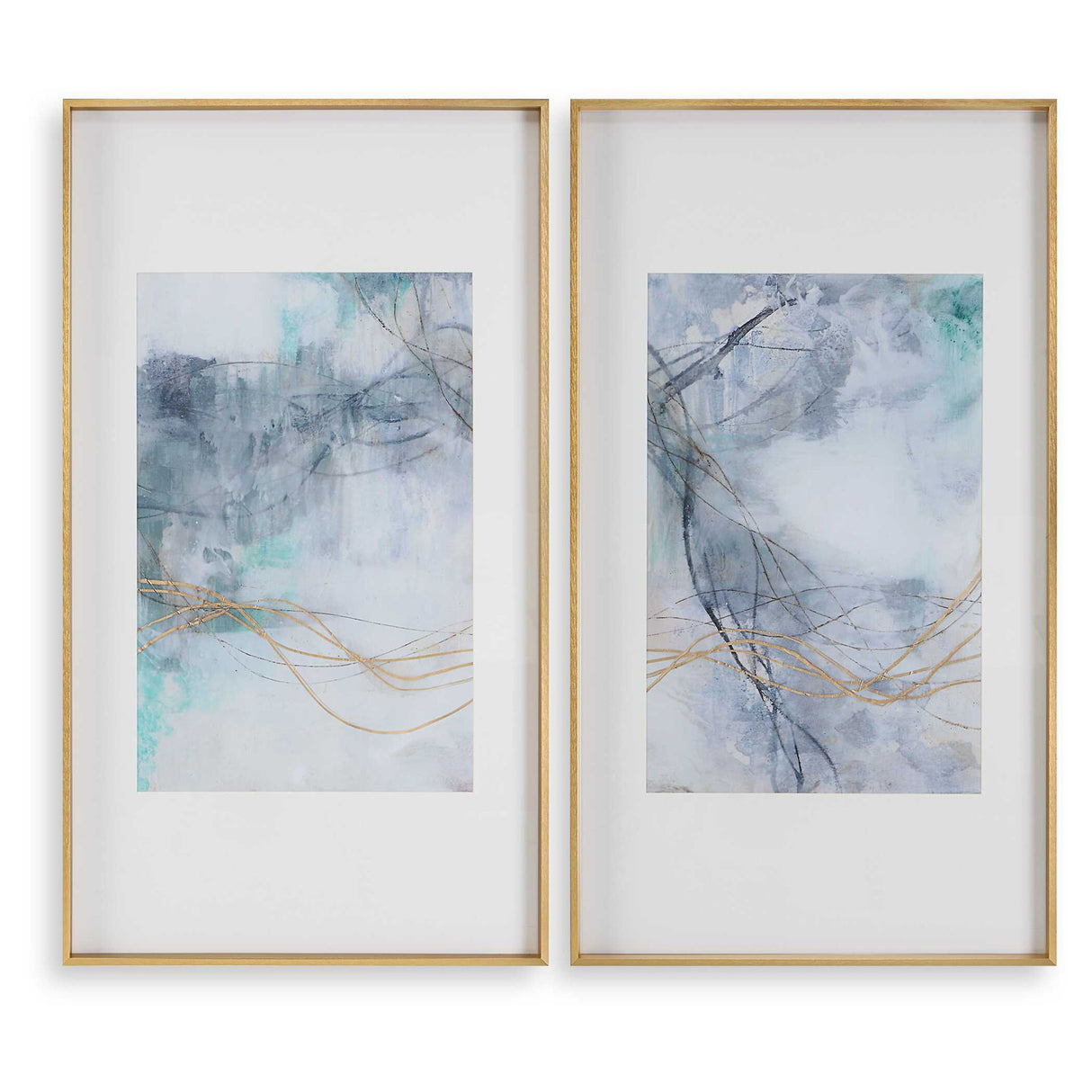 Undulating Oro - Abstract Prints, Set Of 2 - Blue