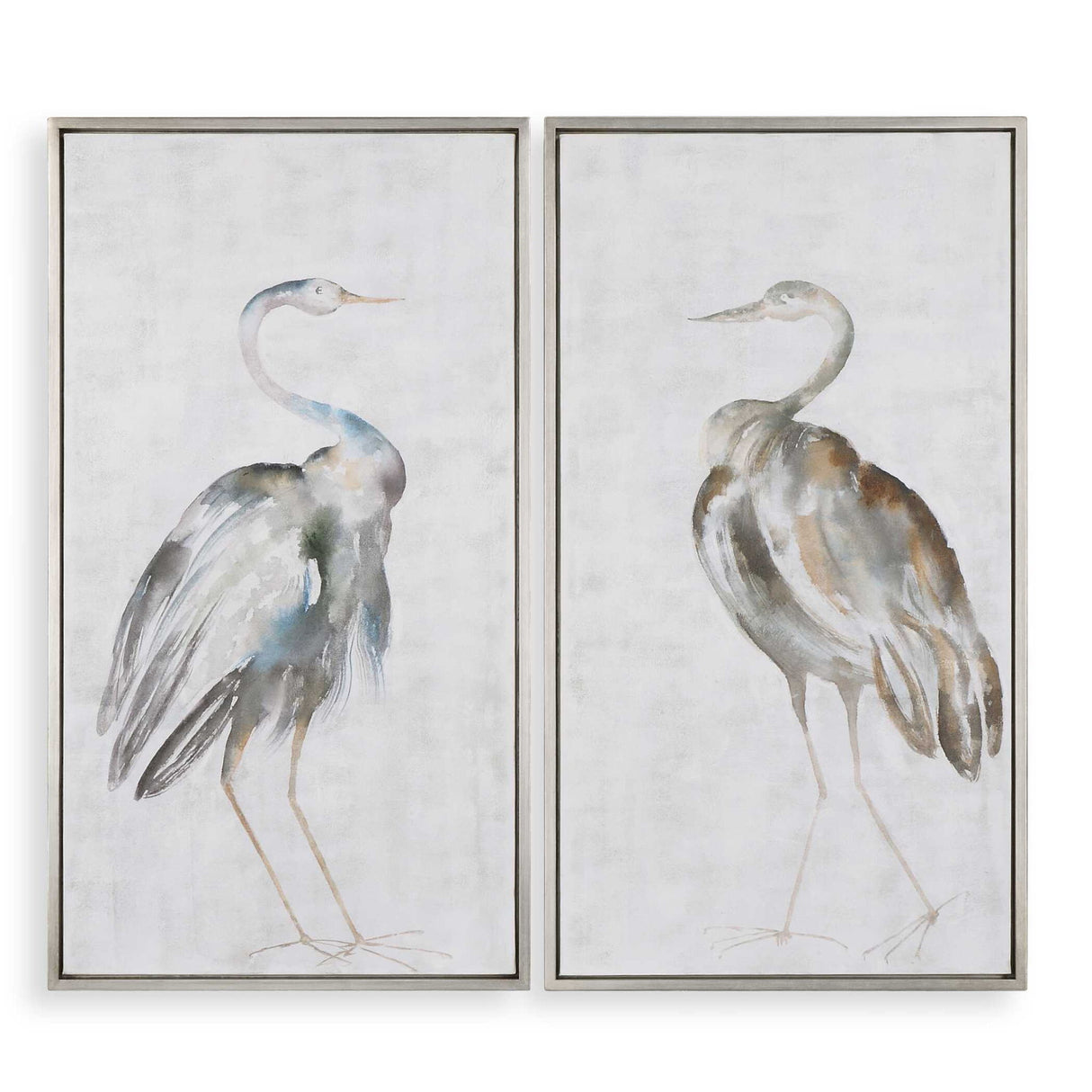 Summer Birds - Framed Art, Set Of 2 - Pearl Silver