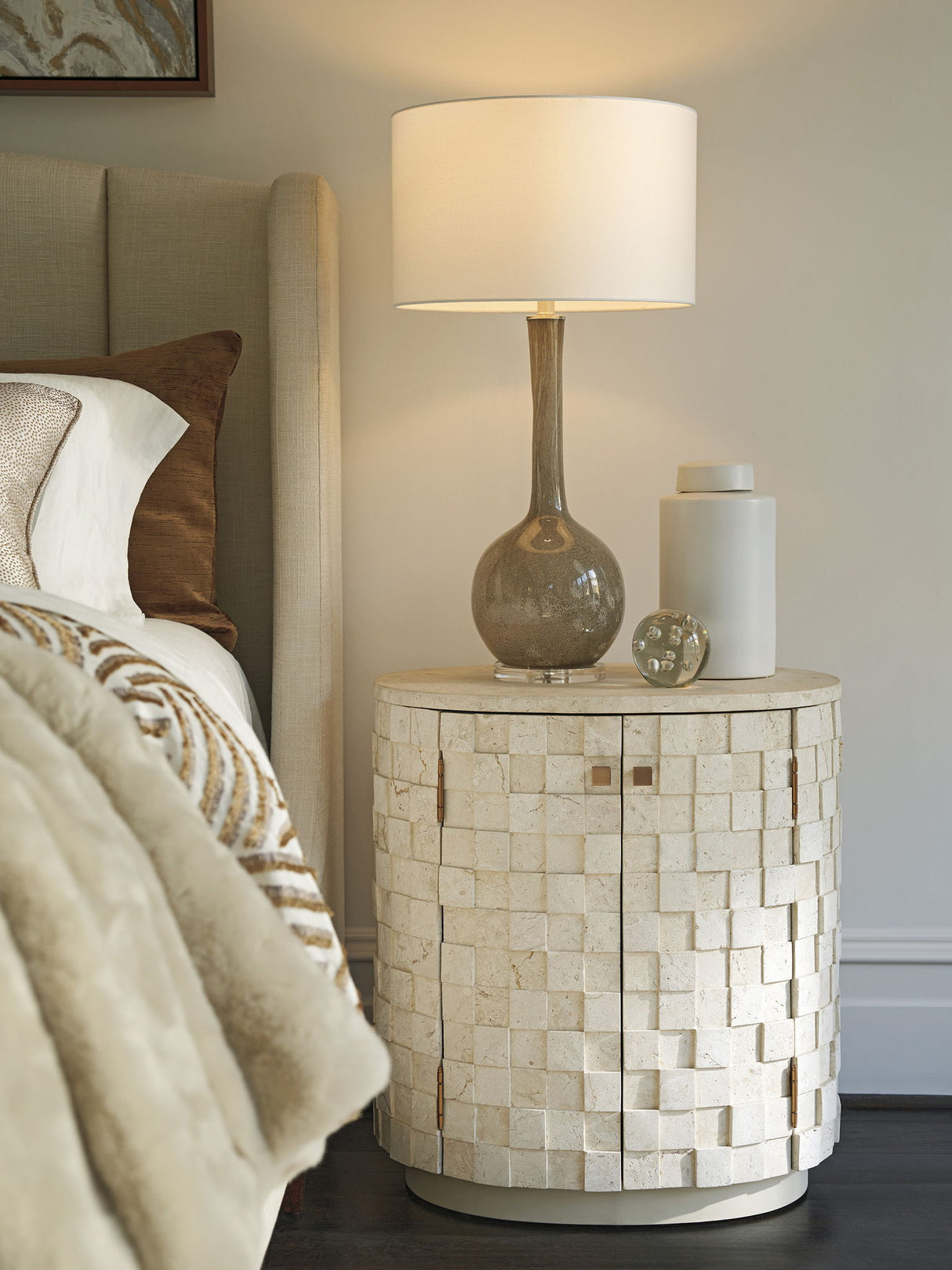 Rendezvous - Albion Stone Oval Nightstand - Beige