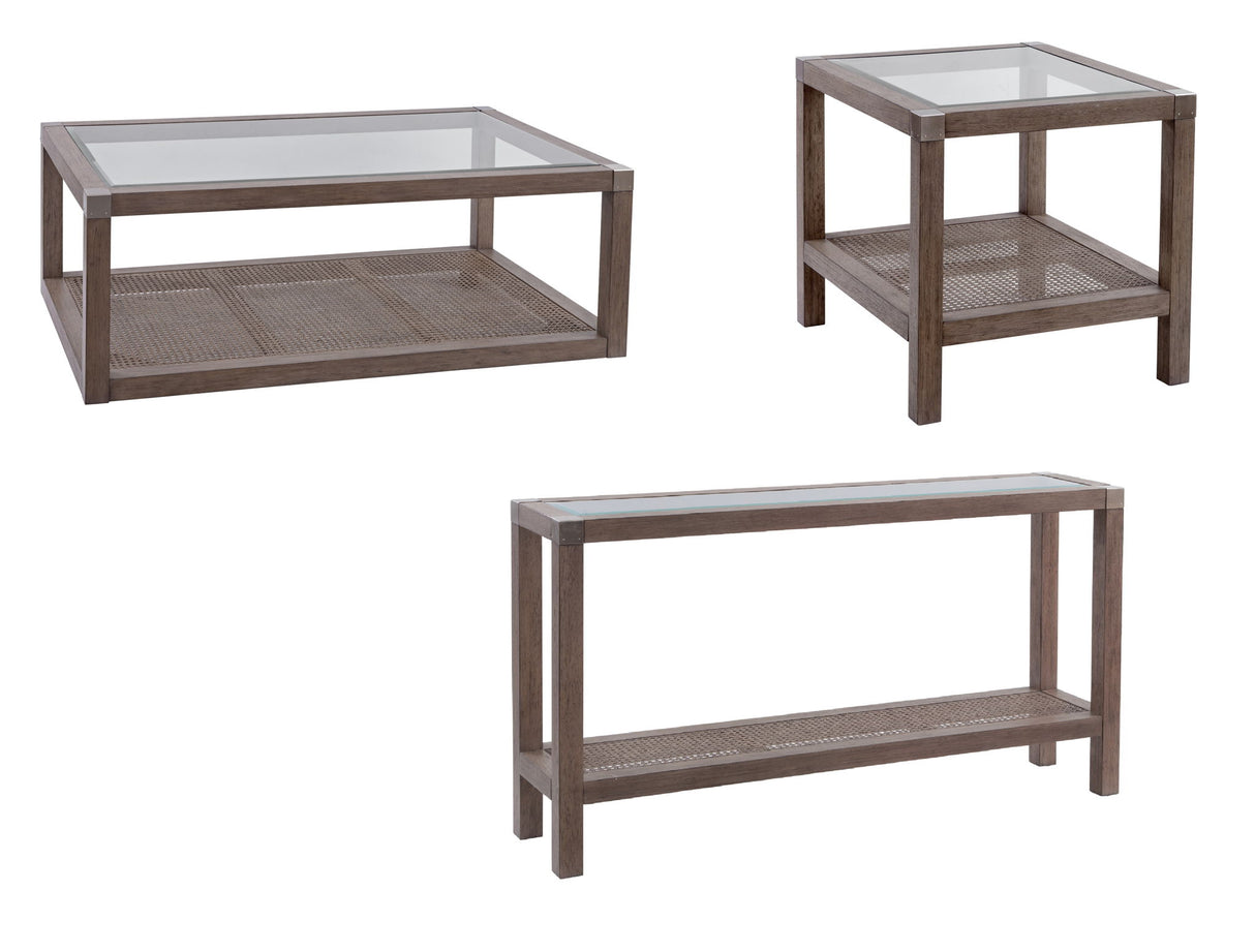 Calum - Cocktail Table - Driftwood Gray / Cane / Brushed Nickel