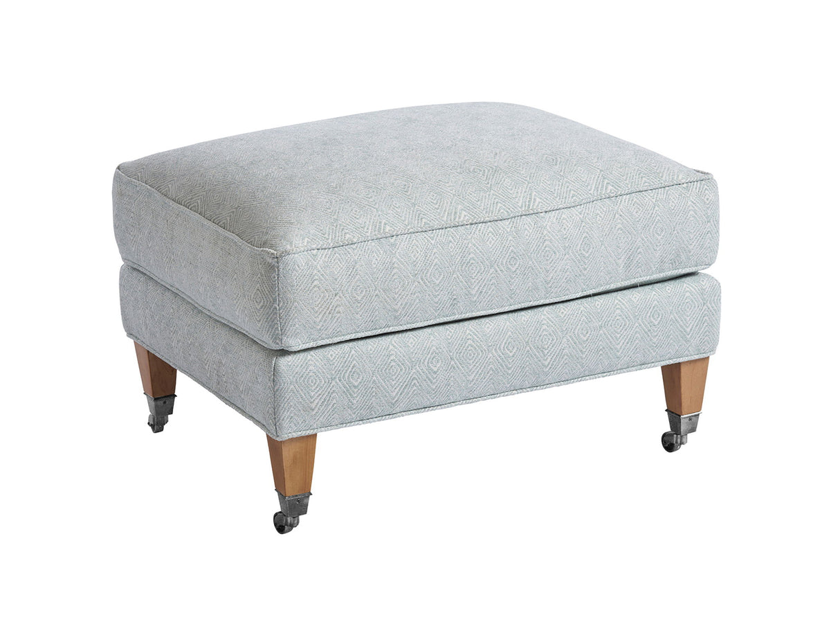 Barclay Butera Upholstery - Sydney Ottoman With Pewter Casters - Light Blue