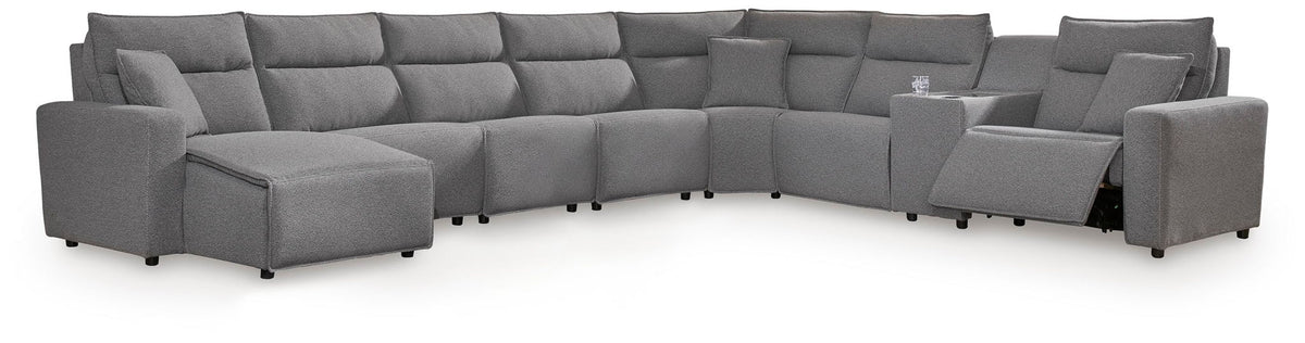 Modmax II - 8-Piece Power Reclining Sectional With LAF Press Back Power Chaise And Console - Salt And Pepper