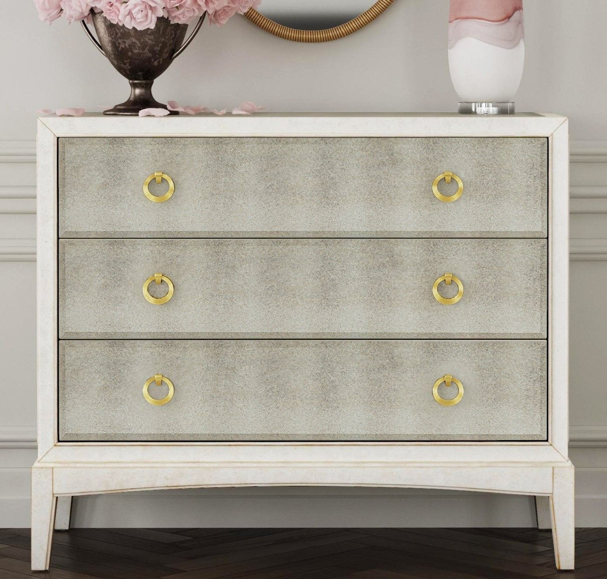 Kiara - Bronze Mirror Glam Hall Chest - White