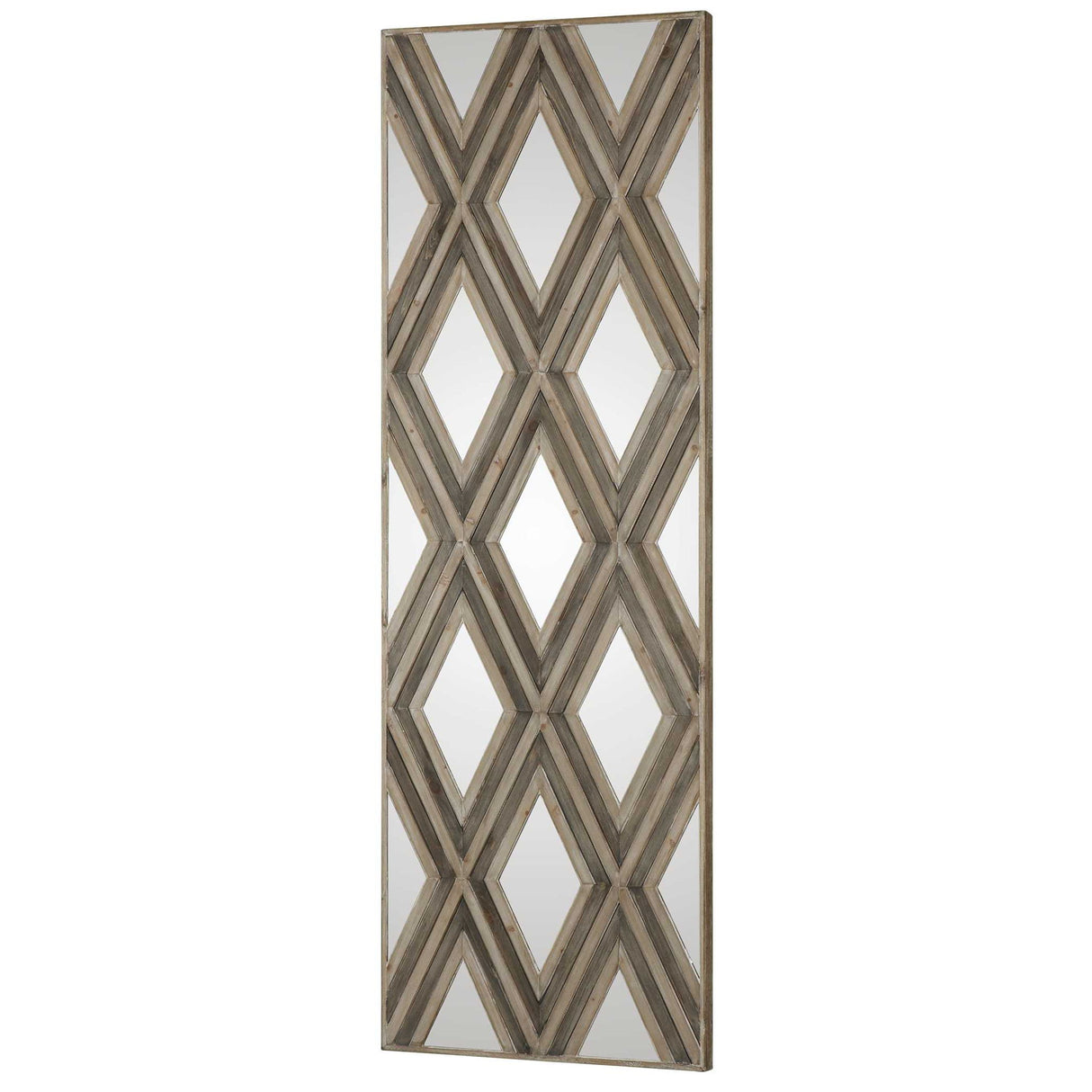 Tahira - Geometric Argyle Pattern Wall Mirror - Light Brown