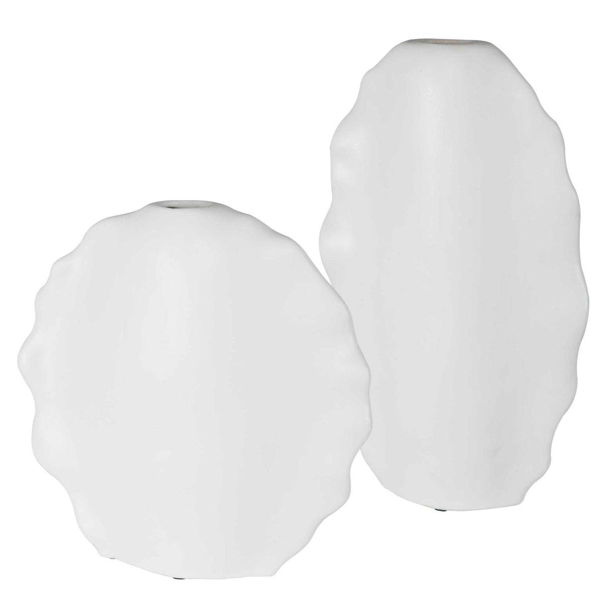 Ruffled - Feathers Modern Vases, Set Of 2 - White