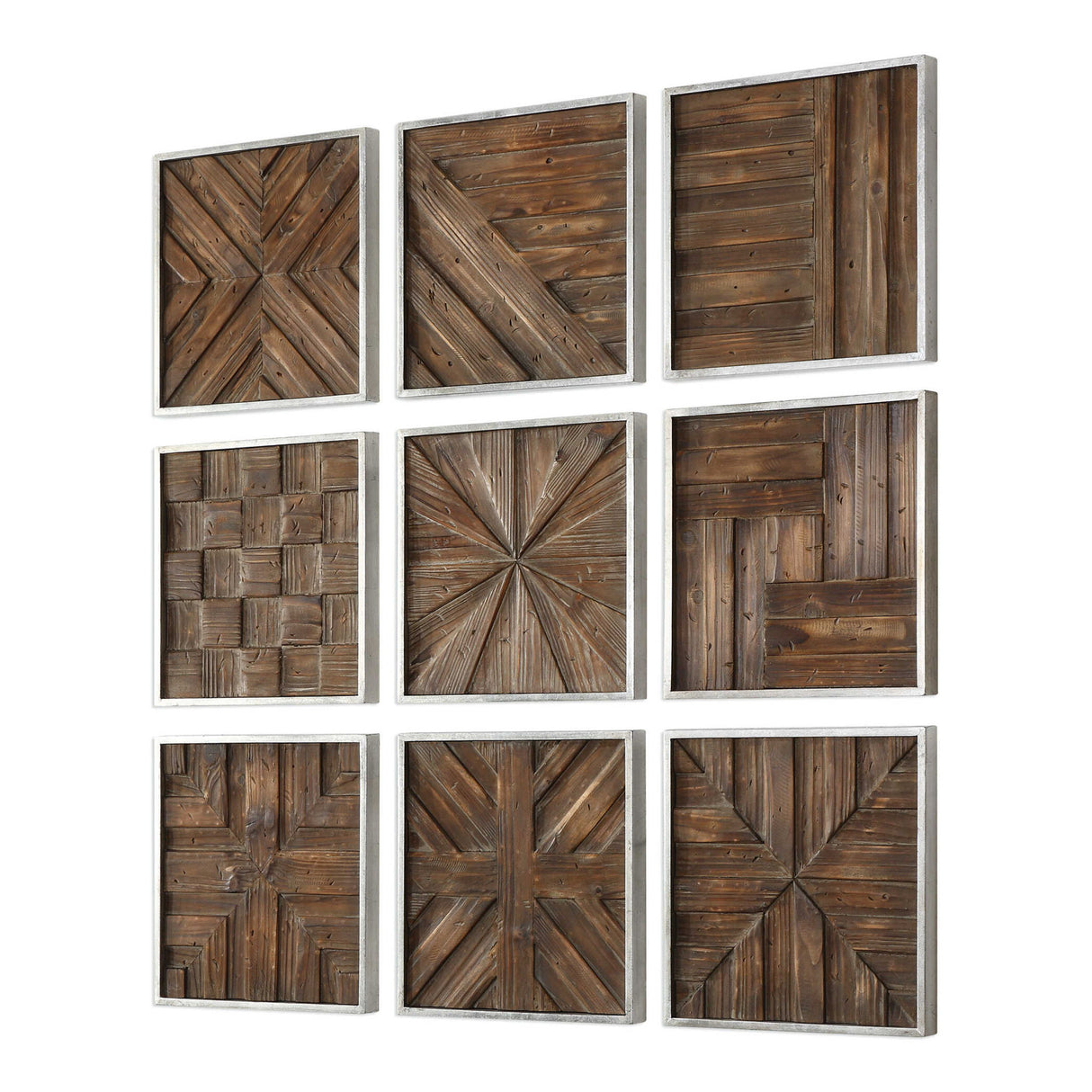Bryndle - Rustic Wooden Squares, Set Of 9 - Brown, Dark