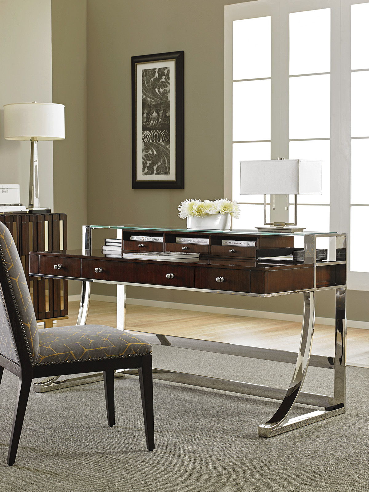 Studio Designs - Andrea Writing Desk - Dark Brown / Pearl Silver