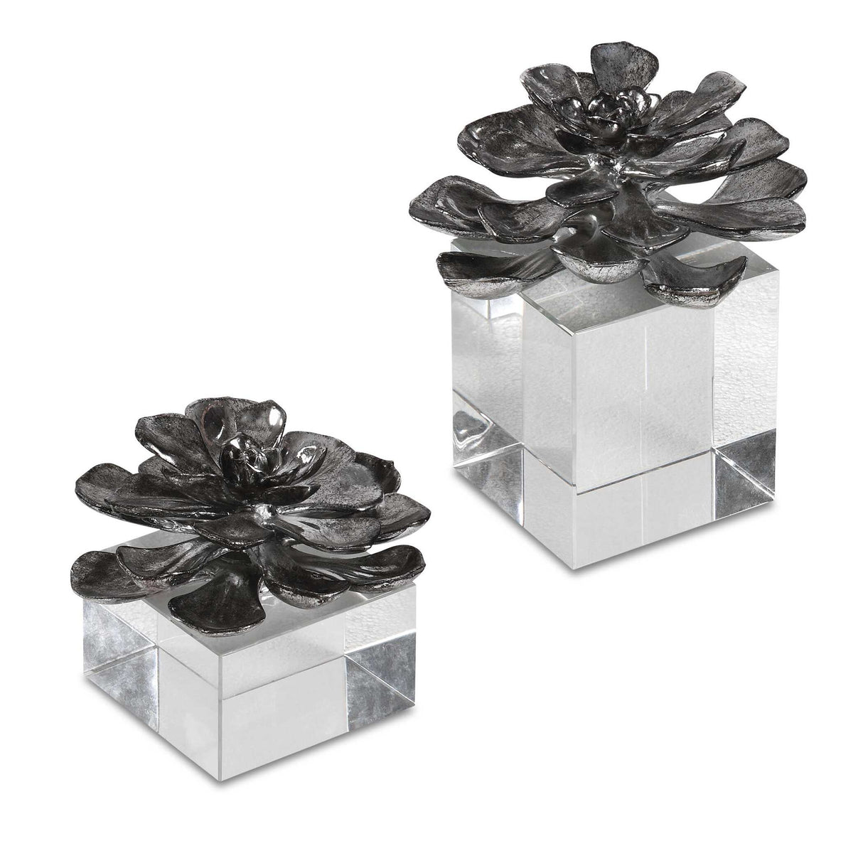 Indian Lotus - Metallic Flowers, Set Of 2 - Silver
