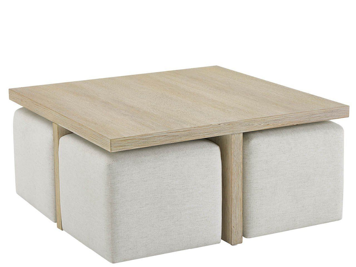 Oasis - Dockside Cocktail Table With 4 Ottomans - Beige / White