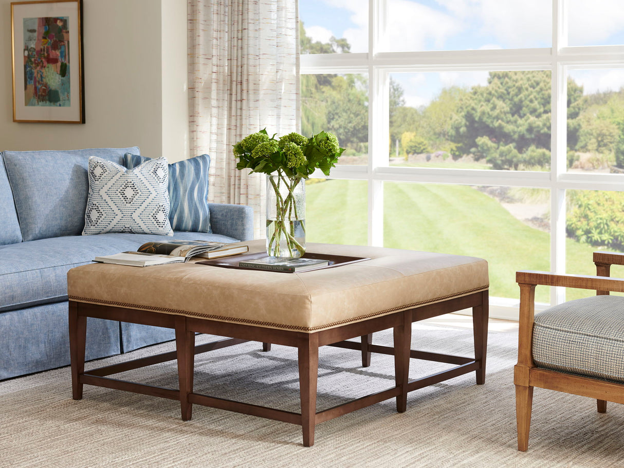 Lexington Leather - Carillon Leather Cocktail Ottoman With Removable Tray - Light Brown / Dark Brown