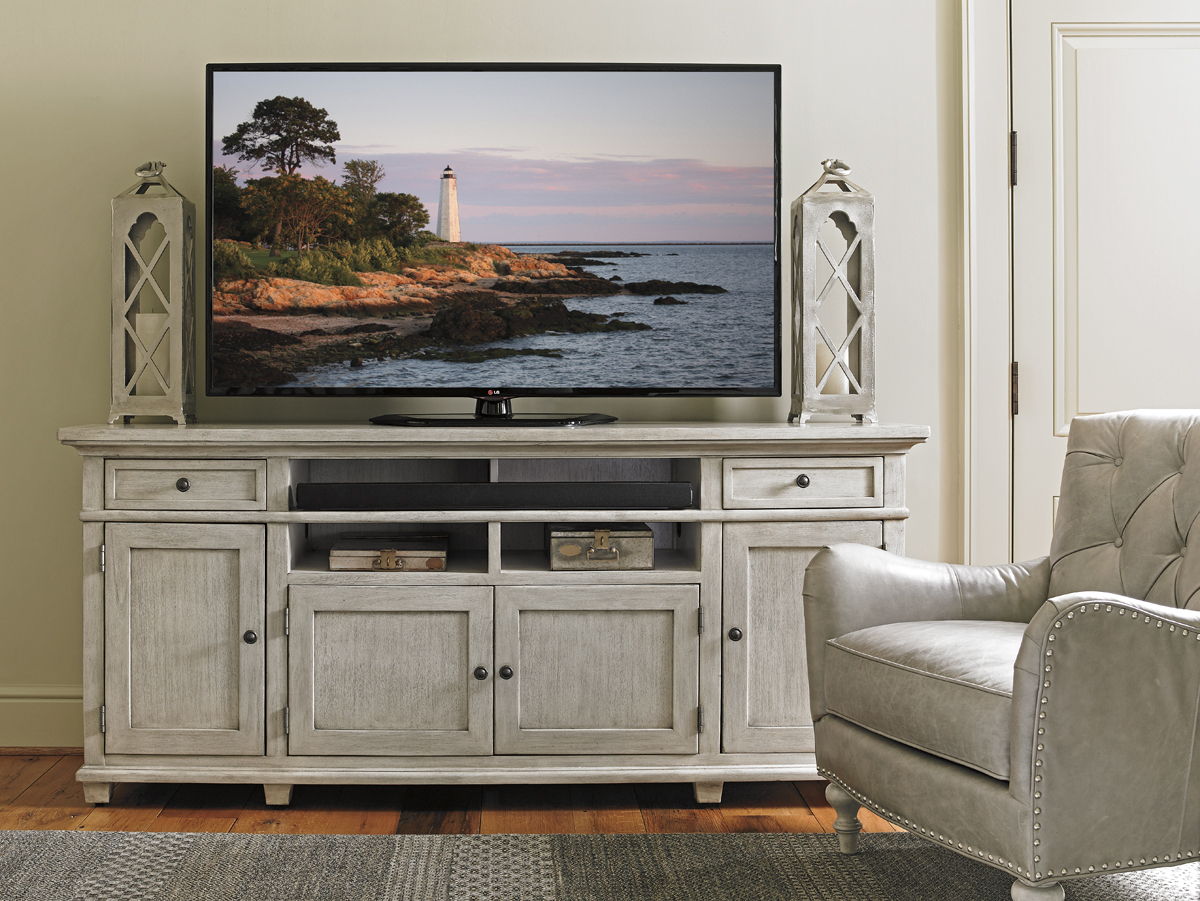 Oyster Bay - Kings Point Large Media Console - Pearl Silver
