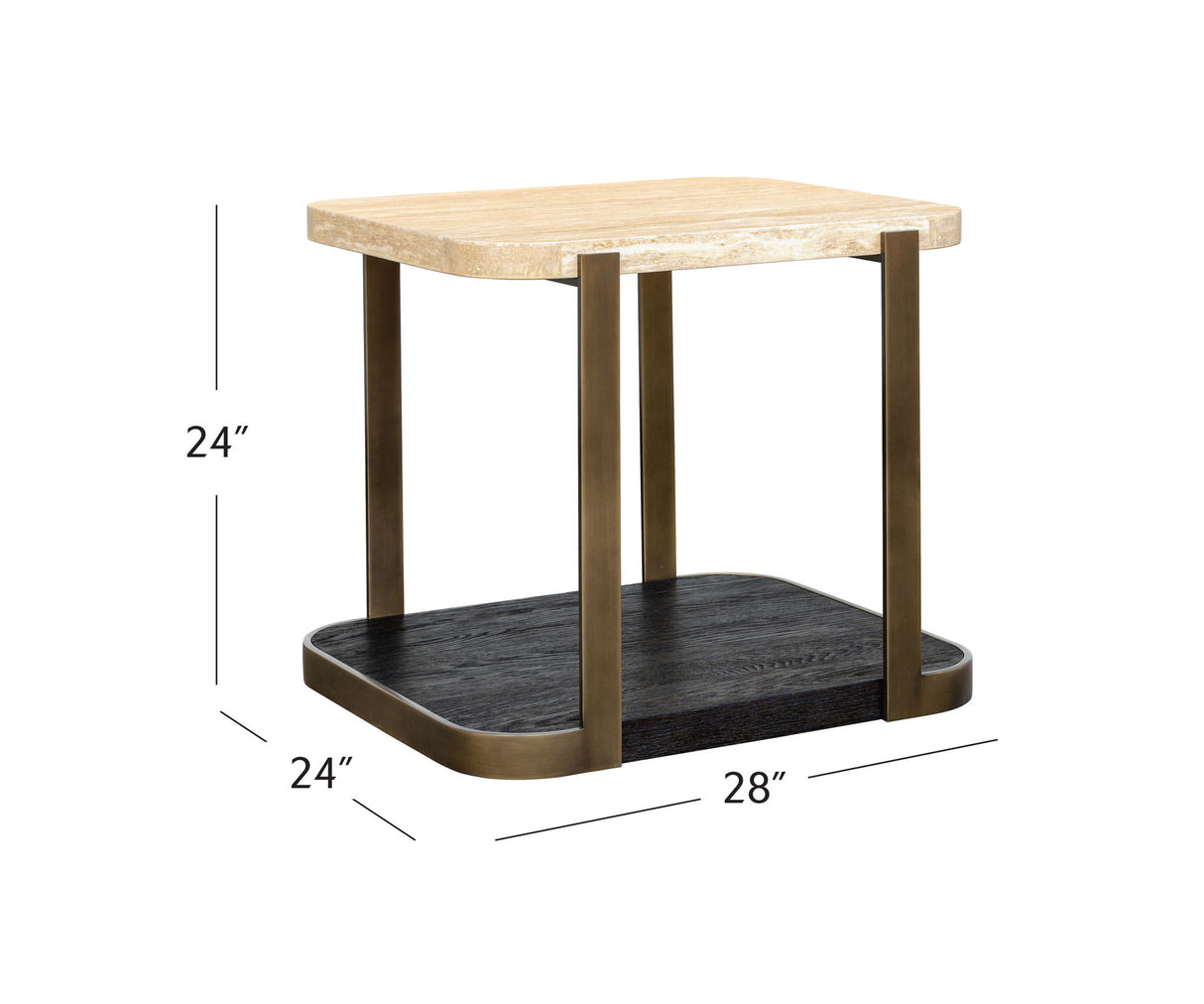 Avalon - End Table - Bronze Metal Frame With Travertine & Espresso