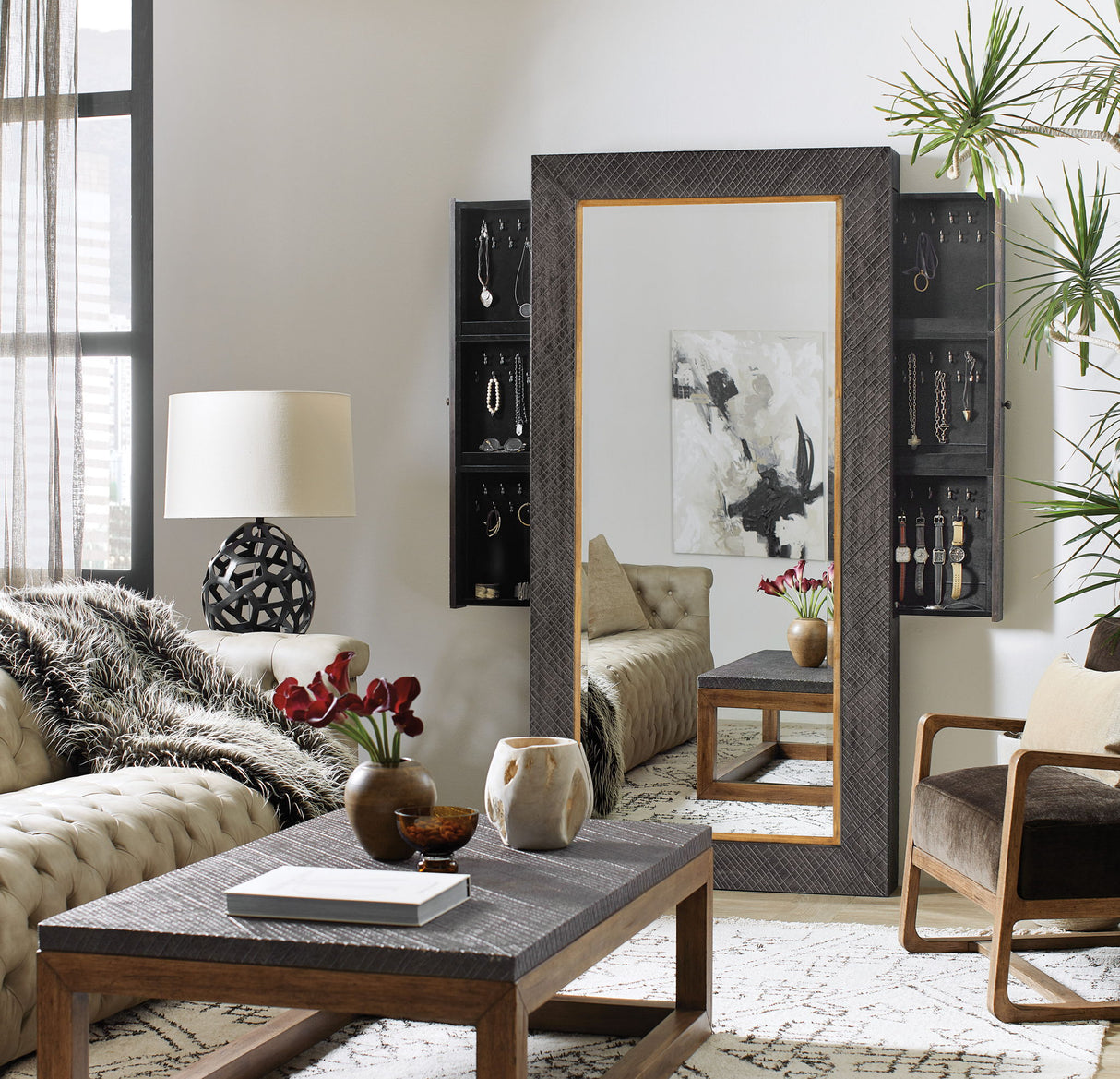 Big Sky - Floor Mirror With Jewelry Storage - Dark Gray