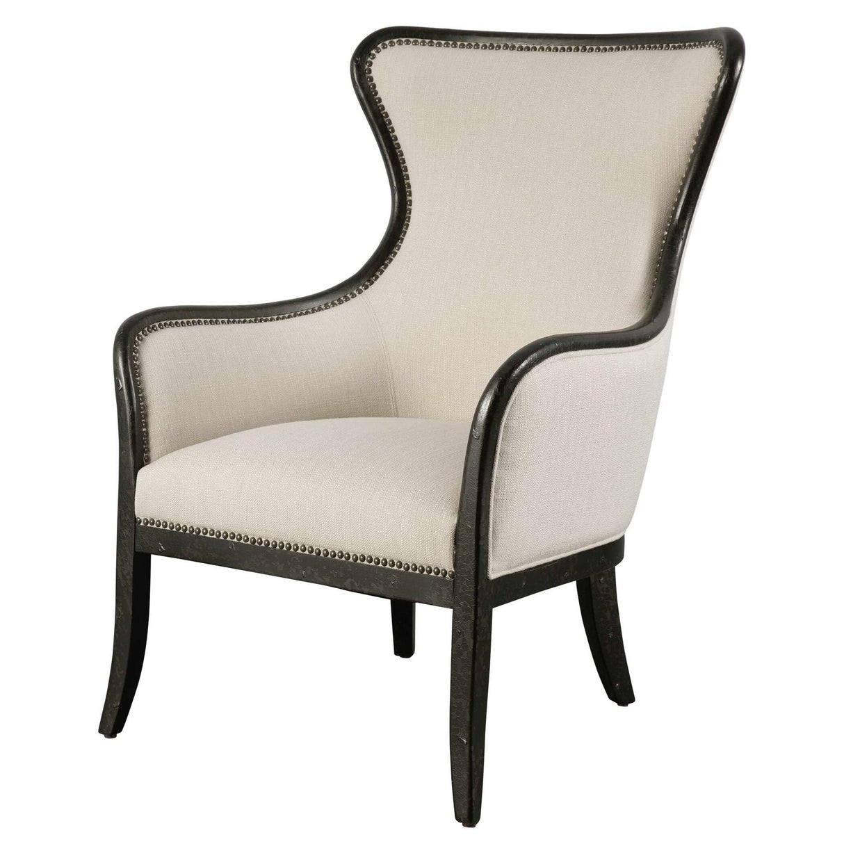 Sandy - Wing Back Armchair - Beige & Brown, Dark