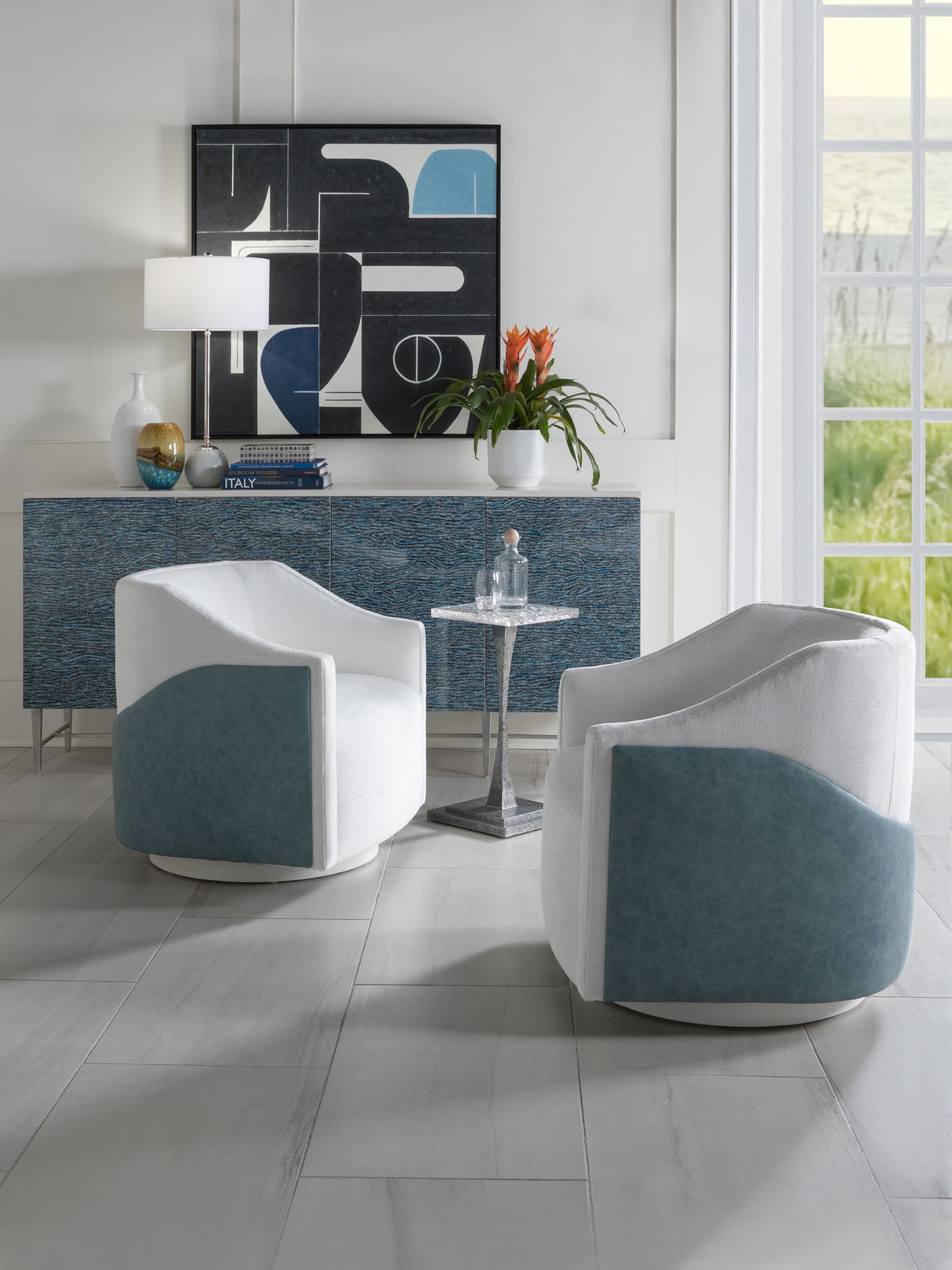 Artistica Upholstery - Raquel Swivel Chair - White / Blue