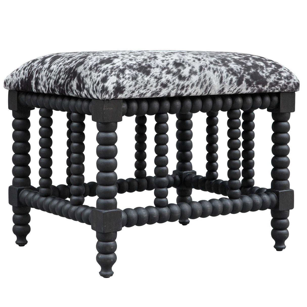 Rancho - Faux Cow Hide Small Bench - Black