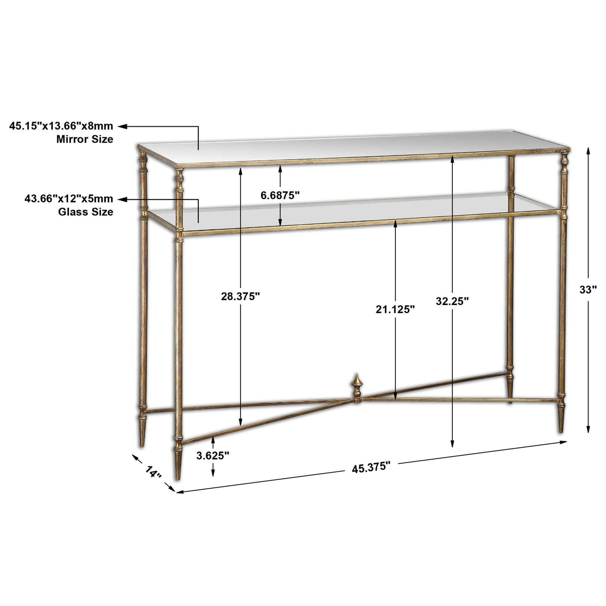 Henzler - Mirrored Glass Console Table - Gold