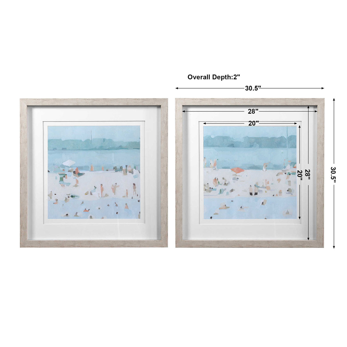 Sea Glass Sandbar - Framed Prints, Set Of 2 - Blue, Light
