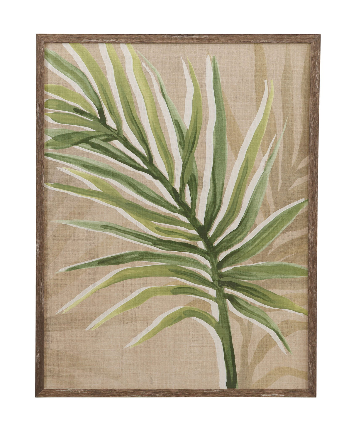 Burlap Palm Frond II Framed Print - Light Brown / Green