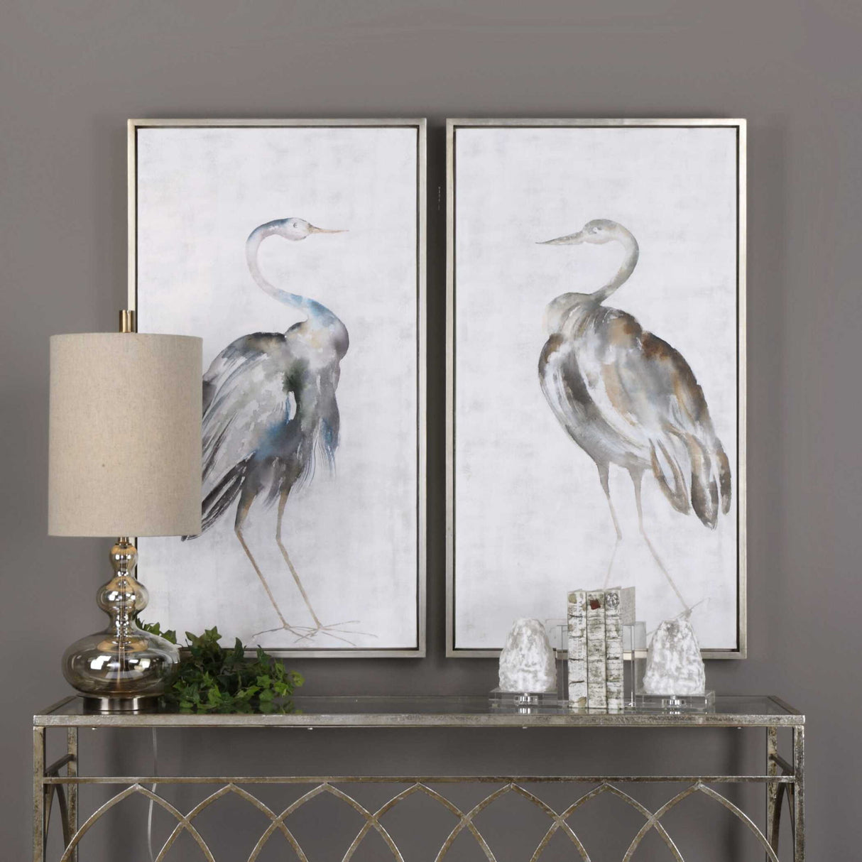 Summer Birds - Framed Art, Set Of 2 - Pearl Silver
