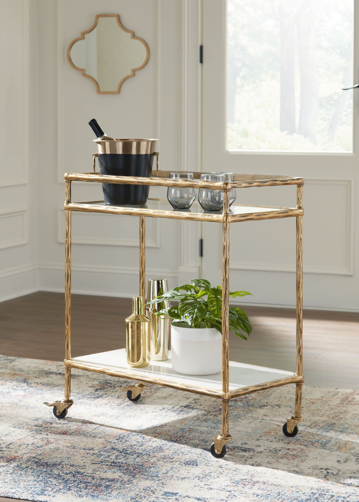 Plattfield - Bar Cart - Antique Gold Finish