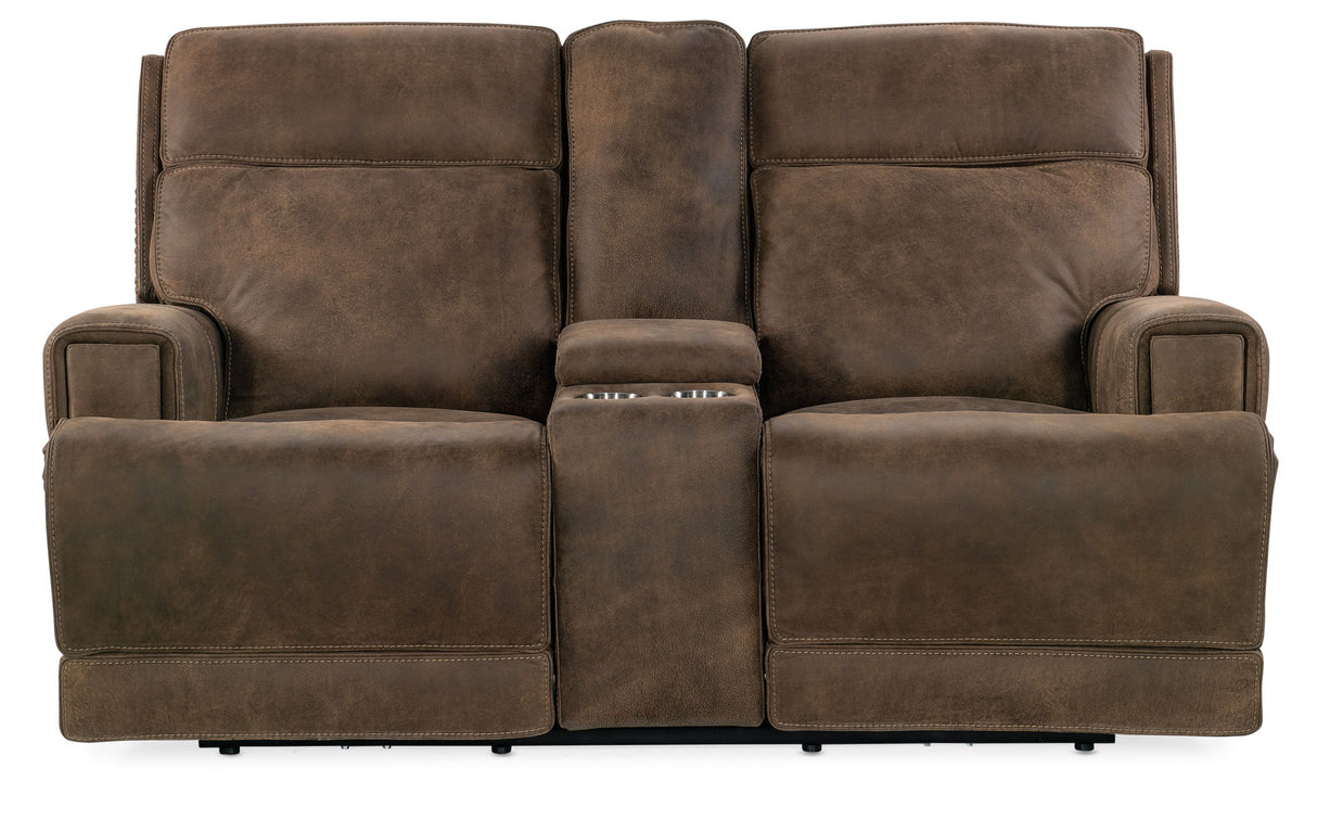 MS - Wheeler Power Console Loveseat With Power Headrest - Dark Brown