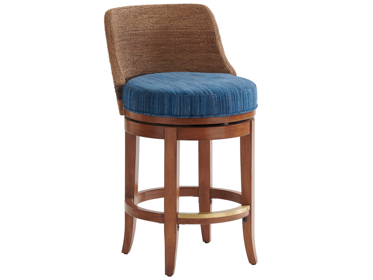 Palm Desert - Kipton Swivel Counter Stool With Blue Seat - Dark Brown