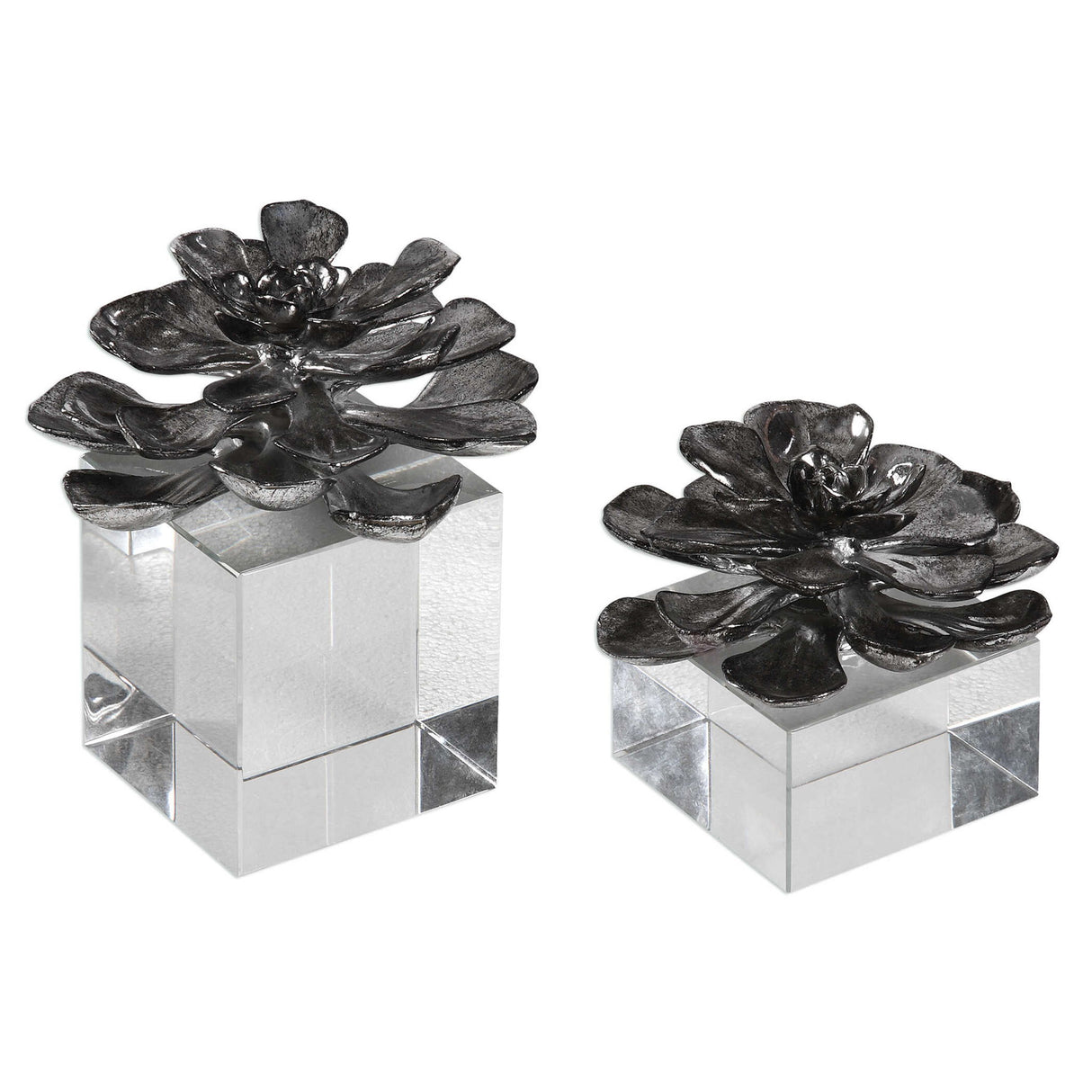 Indian Lotus - Metallic Flowers, Set Of 2 - Silver