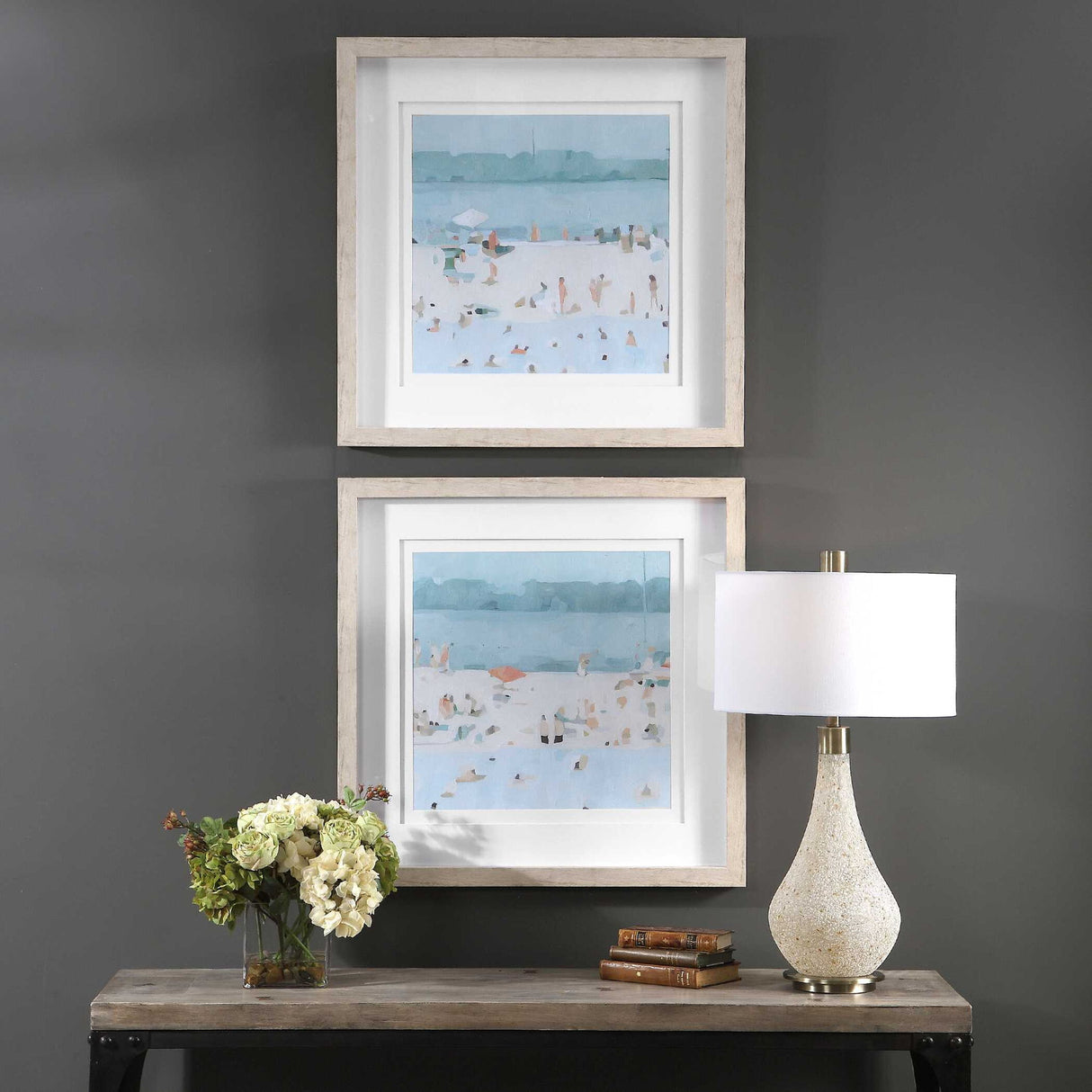 Sea Glass Sandbar - Framed Prints, Set Of 2 - Blue, Light