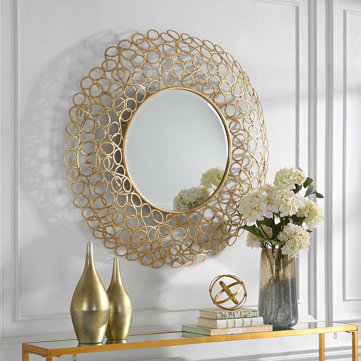Swirl - Round Mirror - Gold