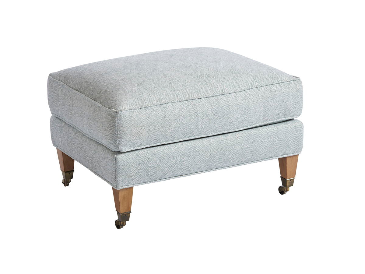 Barclay Butera Upholstery - Sydney Ottoman With Brass Casters - Pearl Silver