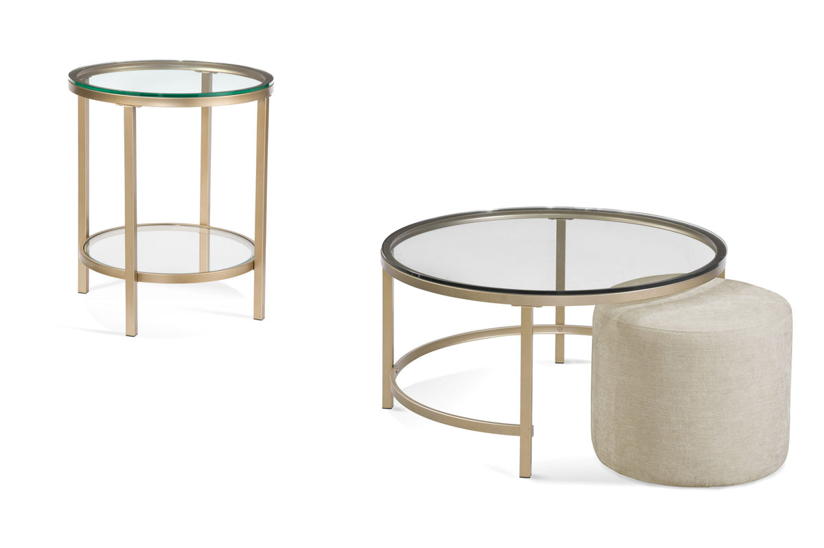 Anderson - Round Cocktail Table With Ottoman - Antique Gold