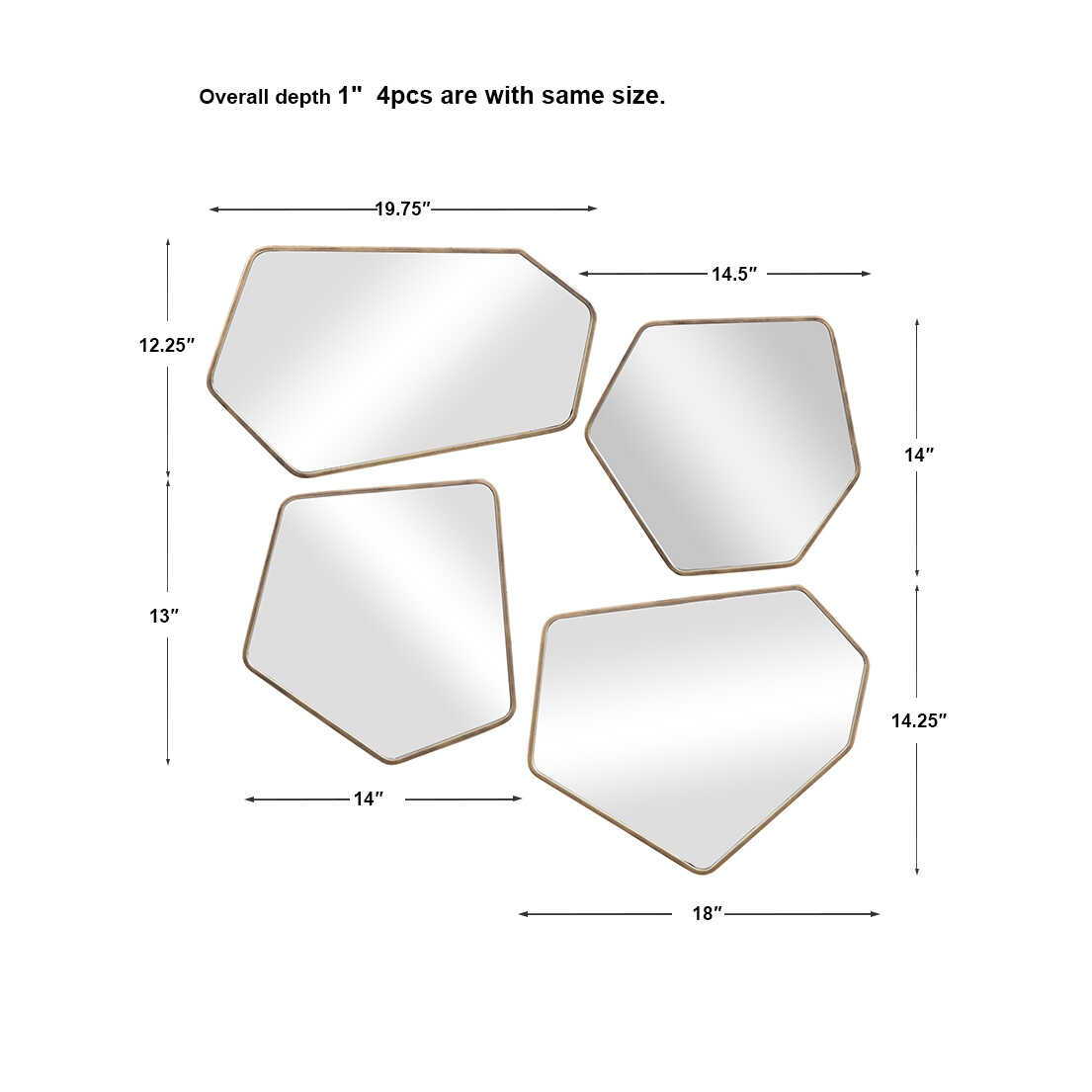 Linneah - Modern Mirrors, Set Of 4 - Gold