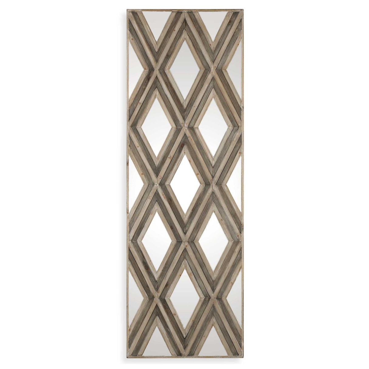Tahira - Geometric Argyle Pattern Wall Mirror - Light Brown