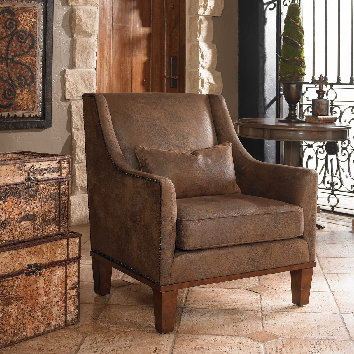 Clay - Leather Armchair - Brown, Dark