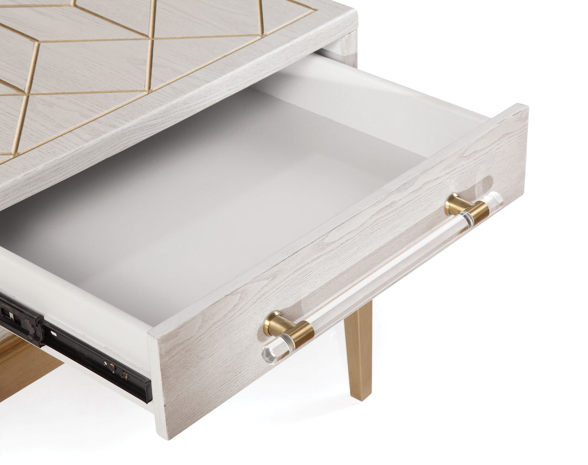 Perrine - Rectangle End Table - White / Gold