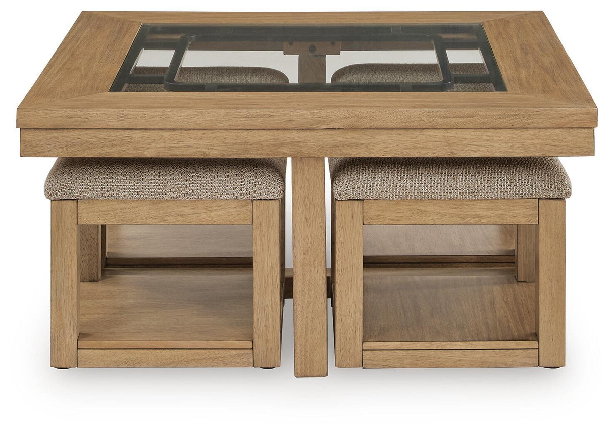 Wittenmyer - Cocktail Table With 4 Stools (Set of 5) - Natural / Black