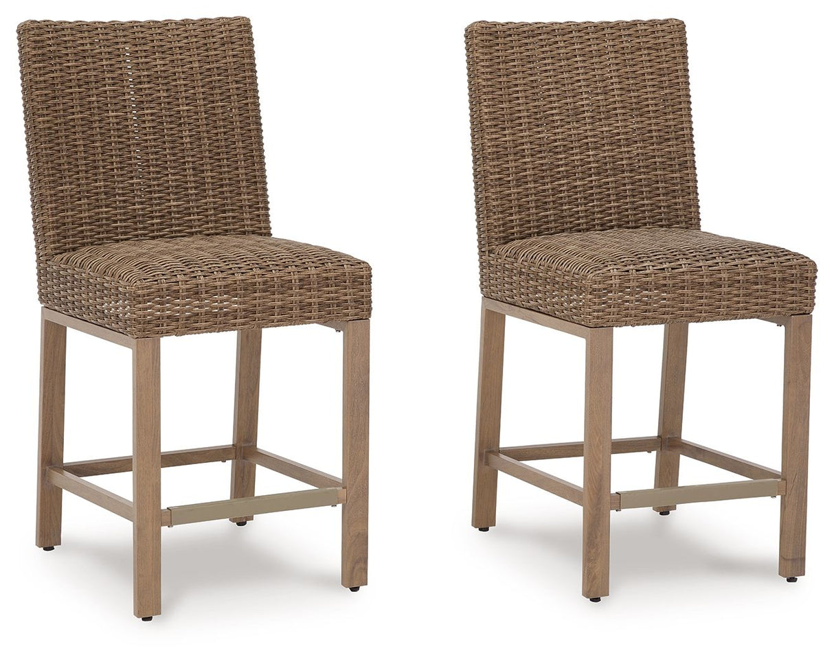 Walton Bridge - 5 Pc. - Square Bar Table W/Fire Pit, 4 Barstools - Driftwood