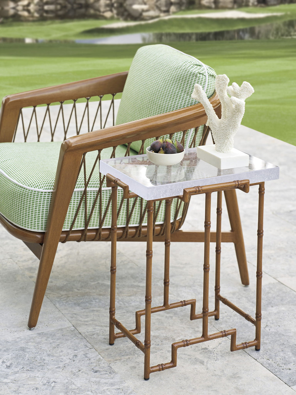 Palm Desert Poolside - Marble Top Accent Table - Dark Brown / White