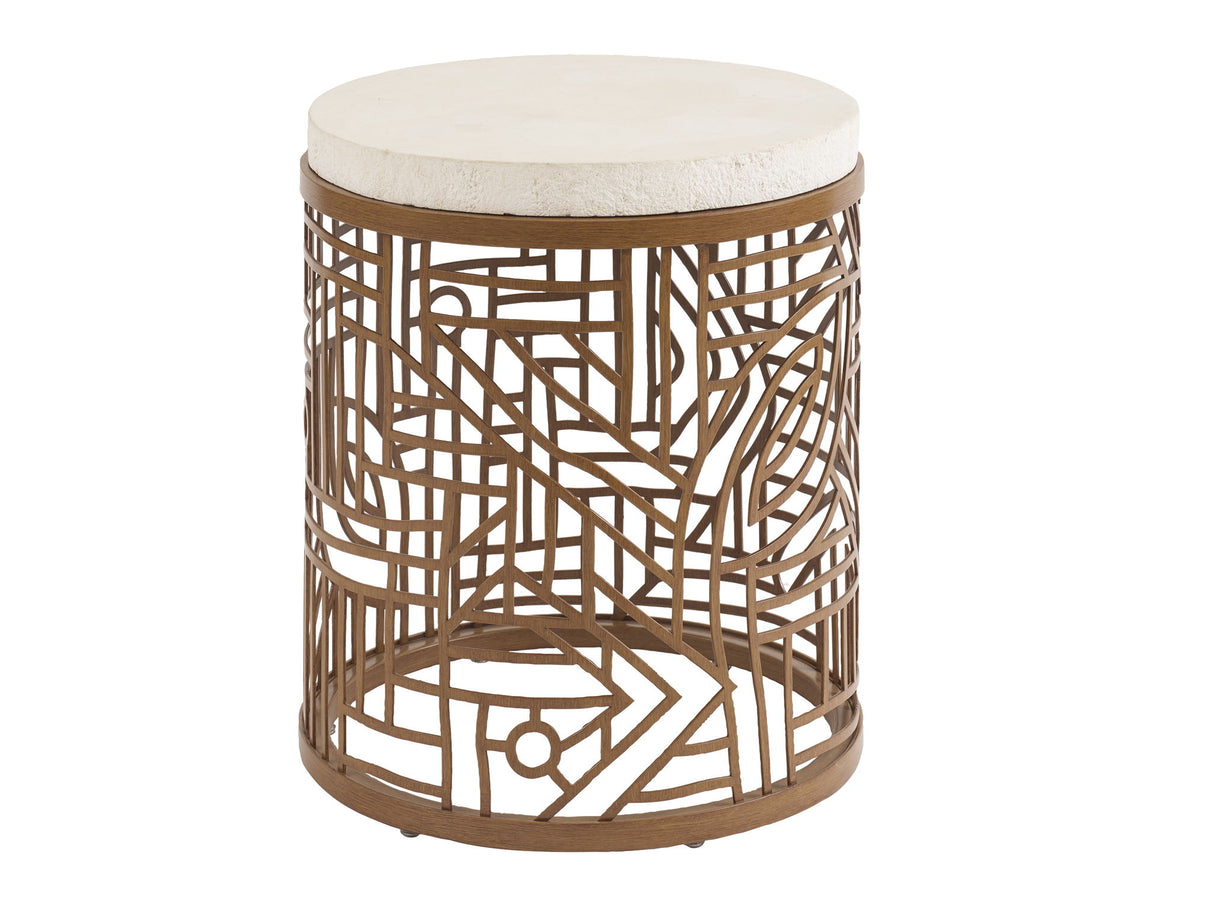 Palm Desert Poolside - Round End Table - Dark Brown / White