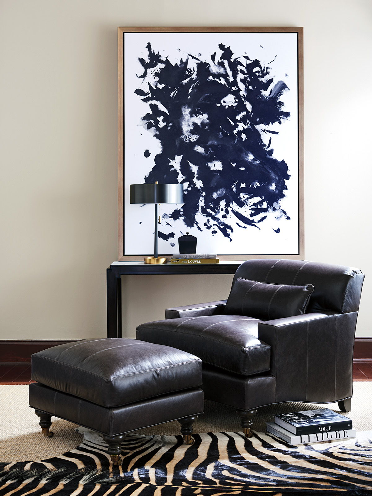 Barclay Butera Upholstery - Oxford Leather Ottoman - Black