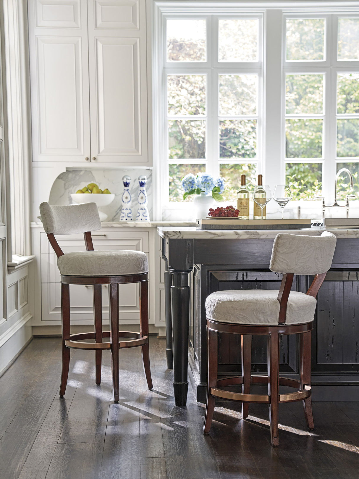 Rendezvous - Giles Upholstered Swivel Counter Stool - Dark Brown / Beige