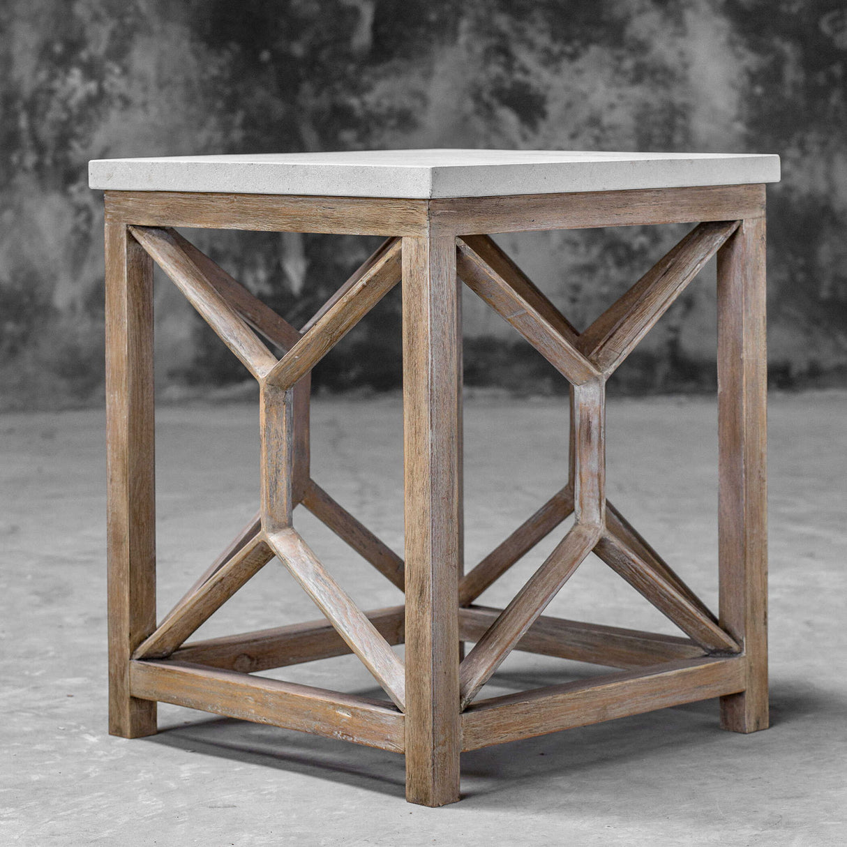 Catali - Stone End Table - White & Light Brown
