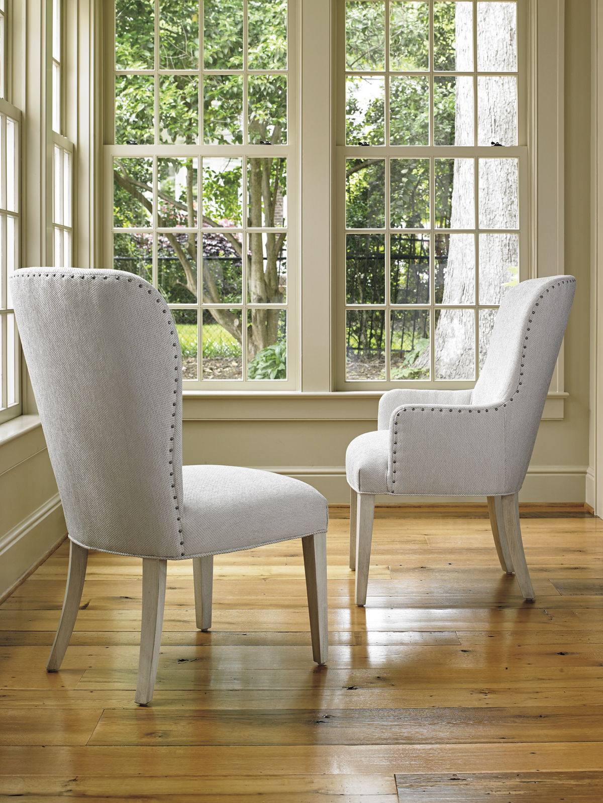 Oyster Bay - Wood Baxter Upholstered Arm Chair - Pearl Silver