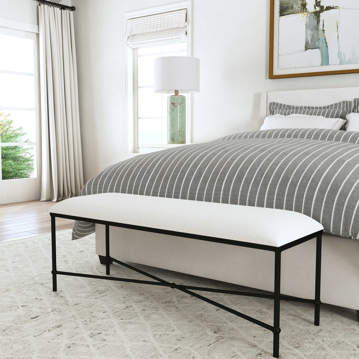 Avenham - Black Framed Bench - White