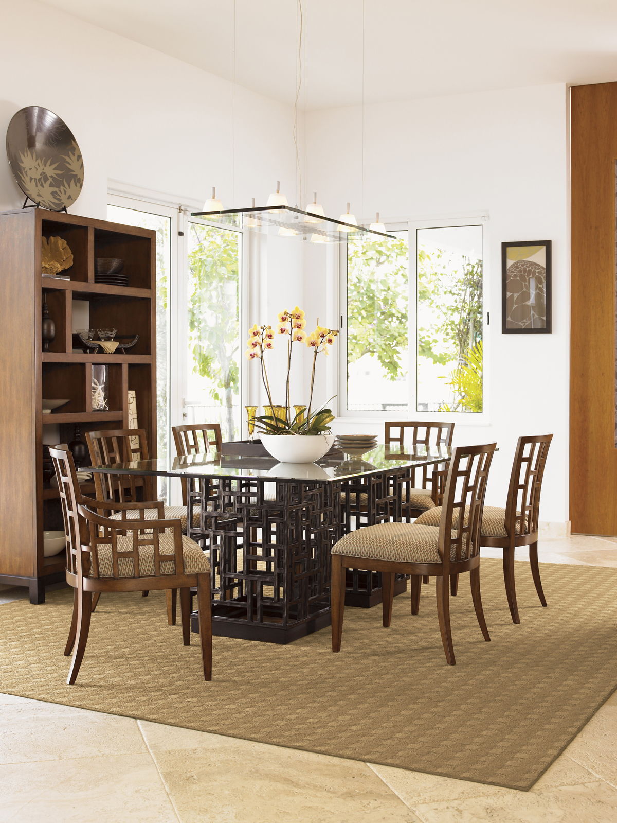 Ocean Club - South Sea Dining Table With 84 X 48" Glass Top - Dark Brown